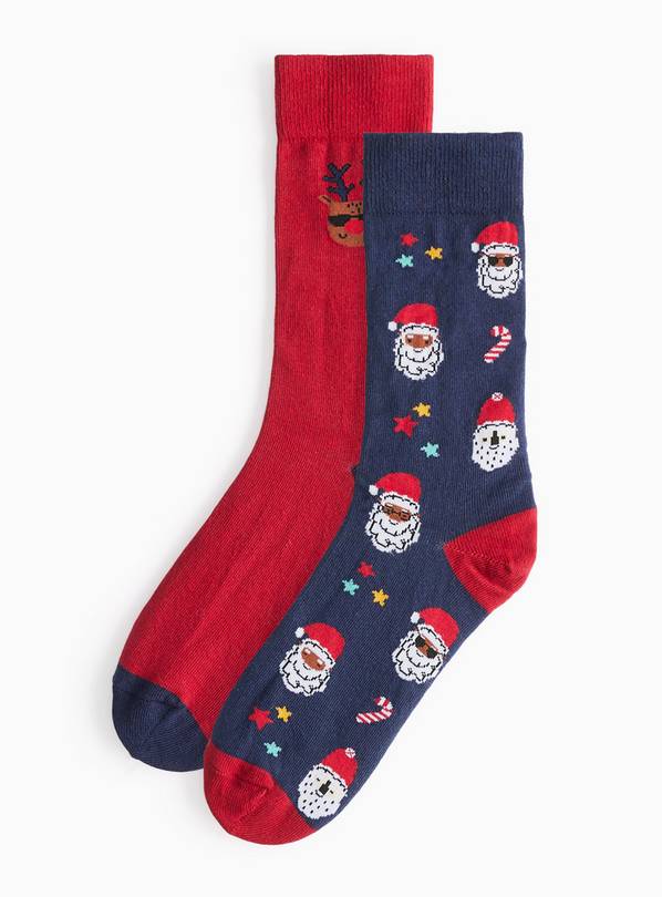 Matching Family Men's Christmas Printed Ankle Socks 2 Pack 6-8.5